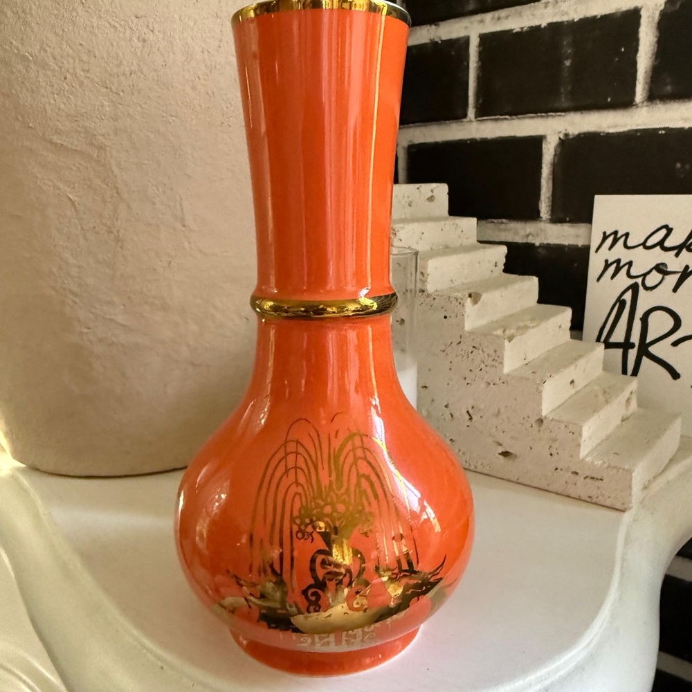 Lenox Remix Orange Vase with Gold Accents